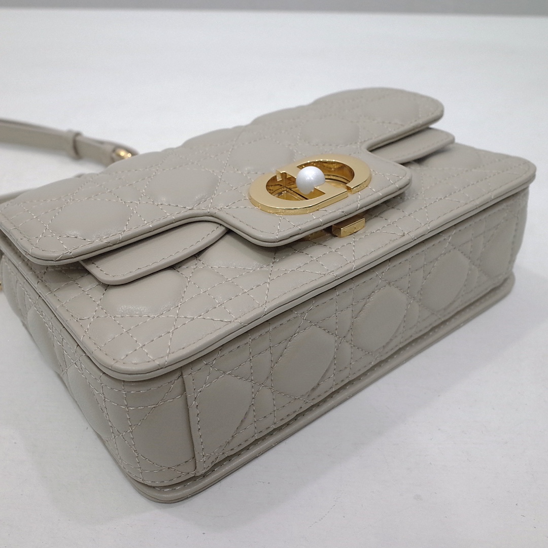 Small Dior Jolie Top Handle Bag Warm Taupe Cannage Calfskin